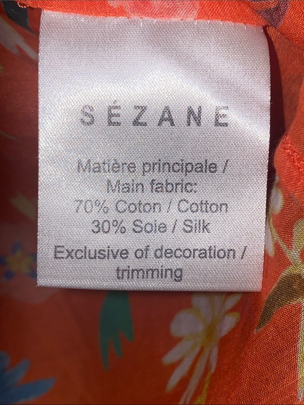 Sezane x G. Kero Pierro Vibrant Orange Floral Button-Up Blouse- Cotton & Silk - Picture 6 of 7